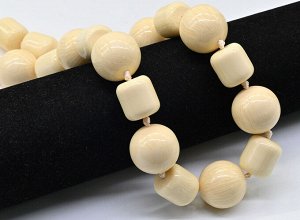 Бусы из кости имитация шар 22мм, бочонок 16*17мм цв.молочный, 52см