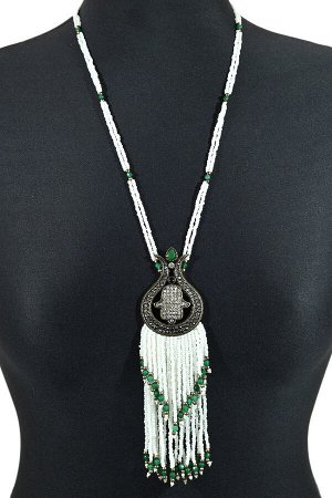 Колье из бисера с турецким мельхиором и хризопразом