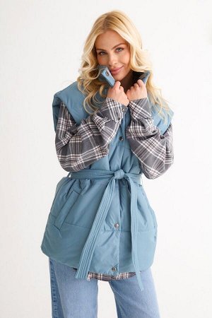 Жилет со стойкой oversize эвкалипт