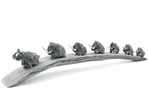 Скульптура из мрамолита "Семь мамонтов, идущие по мосту" 530*73*115мм