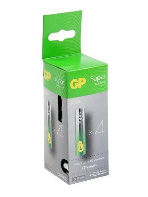 Батарейка алкалиновая GP Super, AAA, LR03-40BOX, 1.5 В, набор 40 шт.