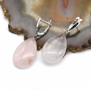 Серьги Капли из розового кварца 16*24мм, 8,2г