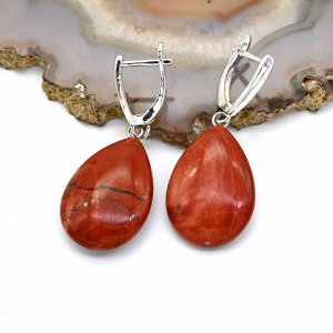 Серьги Капли из яшмы красной 16*24мм, 8,2г