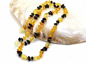 Бусы из янтаря галтовка, крошка лимонный, кофейный, 50см
