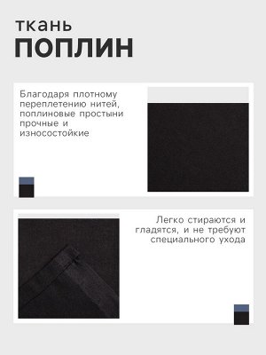 Простыня 2 спальная «Этель», 220x215 см, чёрная, хлопок 100%, поплин