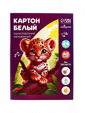 Картон белый А5, 24 листа Calligrata, мелованный, плотность 200 г/м2, в папке