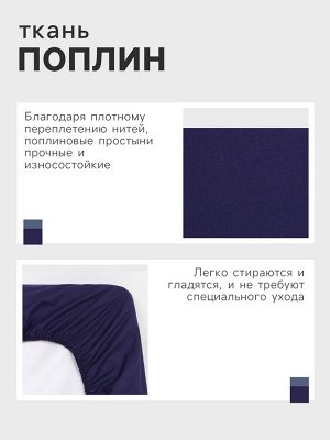 Простыня на резинке Этель 160х200х25, цвет синий, 100% хлопок, поплин 125г/м2