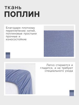 Простыня на резинке Этель 180*200*25, цв.голубой, 100% хлопок, поплин 125г/м2
