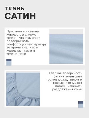 Простыня на резинке 220ТС Этель 180*200+30 см, цв.голубой, сатин, 100% хлопок