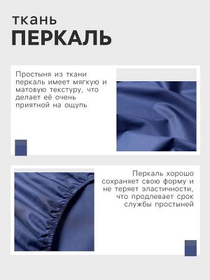 Простыня на резинке Этель 160*200*25 см, цв.синий, 100% хлопок, перкаль,114 г/м²