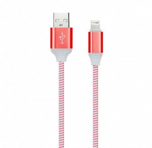 Дата-кабель Smartbuy USB - 8 pin, с индикацией, 1 м, красный, с мет. након. (iK-512ss red)