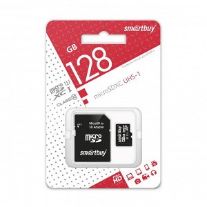 Карта памяти Micro SDXC  Smartbuy 128GB Class 10 UHS-1 (с адаптером SD)