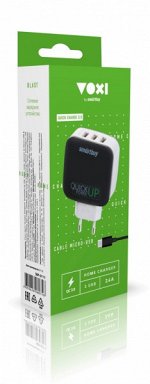 Сетевое зарядное устройство 2.4 A x 2 + QC3.0 (3.0А Max), 3xUSB , черное Voxi SBP-0111