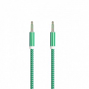 AUX кабель 3.5-3.5 мм (M-M), 1 м, зеленый, нейлоновая оплетка, (A-35-35 green), шт