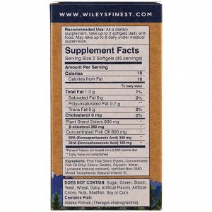 Wiley&#x27 - s Finest, Аляскинский рыбий жир, поддержка уровня холестерина, 90 капсул в мягкой оболочке