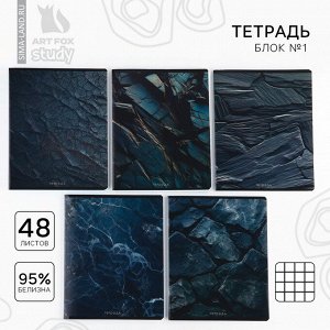 Тетрадь в клетку, 48 листов А5 на скрепке 5 шт., внутренний блок №1 МИКС «1 сентября: Камень» твин лак, уф лак