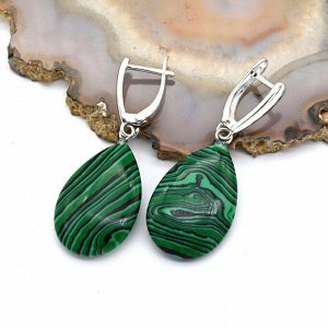Серьги Капли из малахита имитация 16*24мм, 6,5г