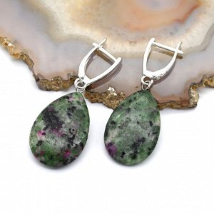 Серьги Капли из цоизита 16*24мм, 8,2г