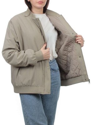 H24-608 GRAY/GREEN Куртка бомбер демисезонная женская (100 гр. синтепон)