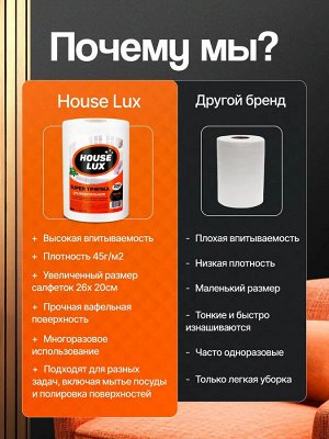 House Lux Салфетки сухие для уборки 200 шт "Super: Универсальные" 26х20 см