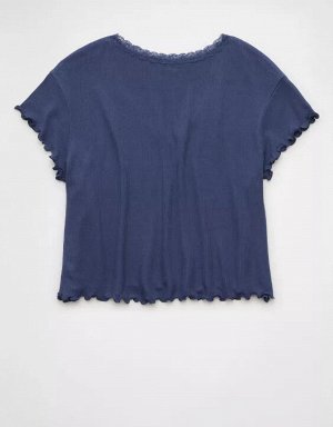 AE Soft & Sexy V-Neck Cropped Waffle T-Shirt