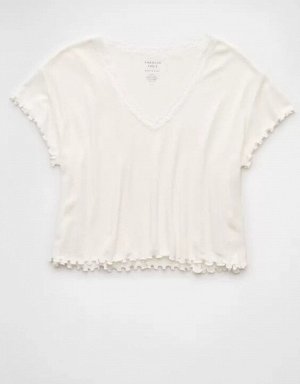 AE Soft & Sexy V-Neck Cropped Waffle T-Shirt