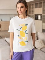 Футболка из фактурного полотна с авторским принтом молочный_lemon paradise