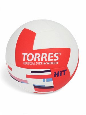 Мяч волейбольный TORRES Hit, V32355, р. 5, ПУ, бутиловая камера, клееный