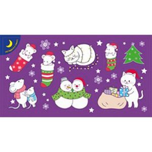 Наклейка Наклейки новогодние "Кошки-мышки" 80*152мм. Отделка: блестки светящиеся (Ценовая группа: Группа 1)