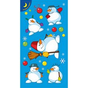 Наклейка Наклейки новогодние "Снеговички" 80*152мм. Отделка: блестки светящиеся (Ценовая группа: Группа 1)