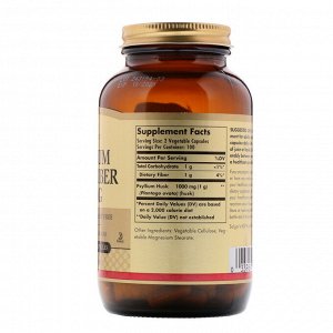 Solgar, Клетчатка из шелухи семян подорожника, 500 мг, 200 растительных капсул