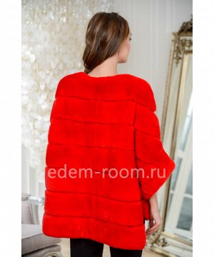 Красная куртка-пончо на молнии из кролика рексАртикул: 525-1-70-RD-KR