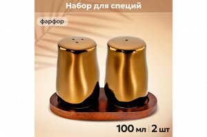 Набор для специй 2 предмета 13,5*7*9 см "Бронза" на деревянной подставке