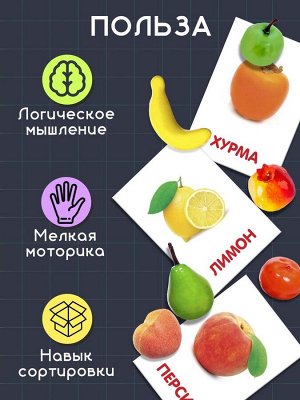 Обучающий набор по методике Г. Домана «Фрукты»: 10 карточек + 10 фруктов, счётный материал, МИКС
