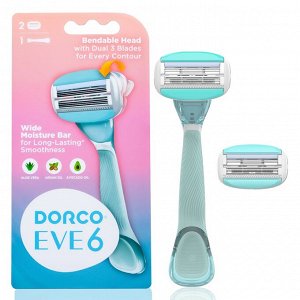 DORCO Бритвенная женская система 3+3 лезвия (станок + 2 кассеты) ЕVE 6 NEW сгибаемая кассета