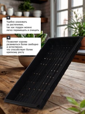 Поддон для гидропоники, с отверстиями, 55x30x5.6 см, пластик, Greengo