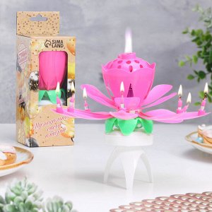 Свеча для торта музыкальная ""Тюльпан"", крутящаяся, розовая, 14,5×6 см