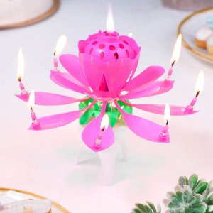 Свеча для торта музыкальная ""Тюльпан"", крутящаяся, розовая, 14,5×6 см
