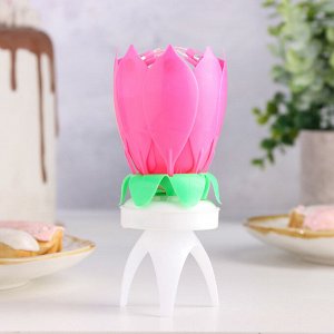 Свеча для торта музыкальная ""Тюльпан"", крутящаяся, розовая, 14,5×6 см