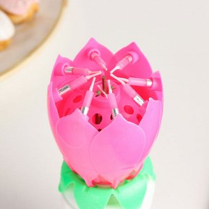 Свеча для торта музыкальная ""Тюльпан"", крутящаяся, розовая, 14,5×6 см