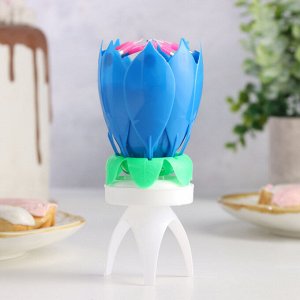 Свеча для торта музыкальная ""Тюльпан"", крутящаяся, синяя, 14,5×6 см