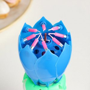 Свеча для торта музыкальная ""Тюльпан"", крутящаяся, синяя, 14,5×6 см