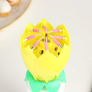 Свеча для торта музыкальная ""Тюльпан"", крутящаяся, жёлтая, 14,5×6 см