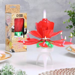 Свеча для торта музыкальная ""Тюльпан"", крутящаяся, красная, 14,5×6 см