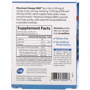 Carlson Labs, Maximum Omega 2000, Natural Lemon Flavor, 2,000 mg, 30 Softgels