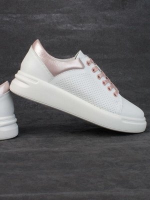 05-PDXT13-2 WHITE/PINK Кроссовки женские (натуральная кожа)