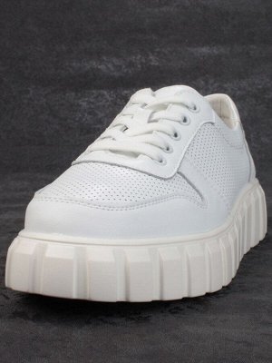 05-PDA97-1 WHITE Кроссовки женские (натуральная кожа)