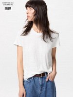 UNIQLO x  Comptoir des Cotonniers - базовая льняная футболка с круглым вырезом - 01 OFFWHITE