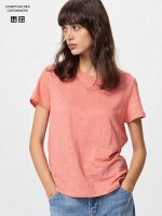 UNIQLO x  Comptoir des Cotonniers - базовая льняная футболка с круглым вырезом - 12 PINK