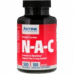 Jarrow Formulas, N-A-C, N-ацетил-L-цистеин, 500 мг, 100 вегетерианских капсул